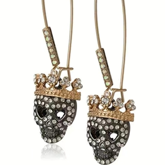 Rhinestone Skull Earrings dangle - Picture 1 of 5